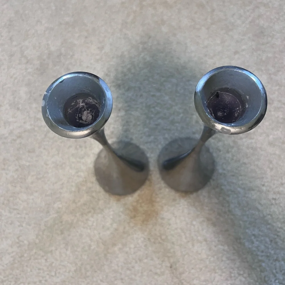 Crate&Barrel Silver Modern Candlesticks